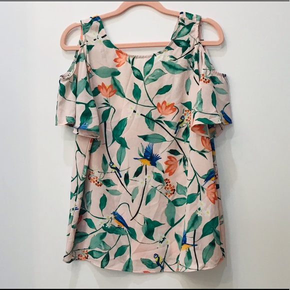 EUC C & E Floral Bird Cold Shoulder Blouse small - Picture 3 of 10